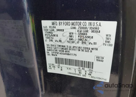 2004 Ford F150 Fx4/Lariat/Xl/Xlt from USA, damaged, VIN 1FTPX14554NB41175